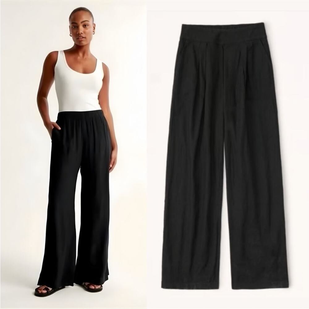 NWT Black Abercrombie Linen-Blend Ultra Wide-Leg Pant Ultra Wide-Leg